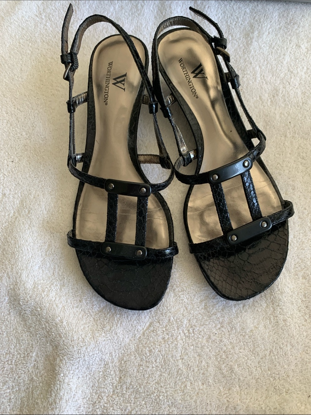 Worthington Black Strappy Stud Accent Slingback Sandal